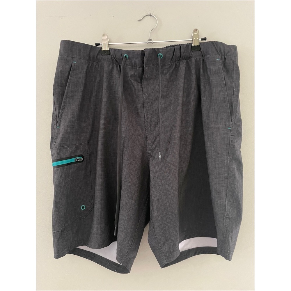 ZeroXposur Mens Hybrid Shorts Gray Heathered Teal Trim XL Quick Dry Swim Board